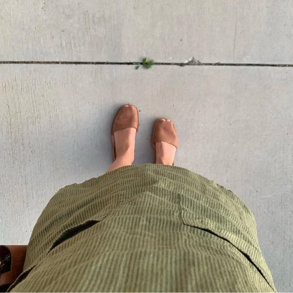 Pyne and Smith Linen Shift Dress in Fern Stripe, size Medium - Picture 7 of 9